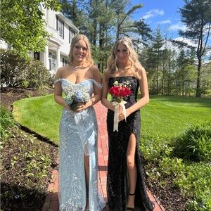 Windsor Off-Shoulder Gowns in Light Blue and Black